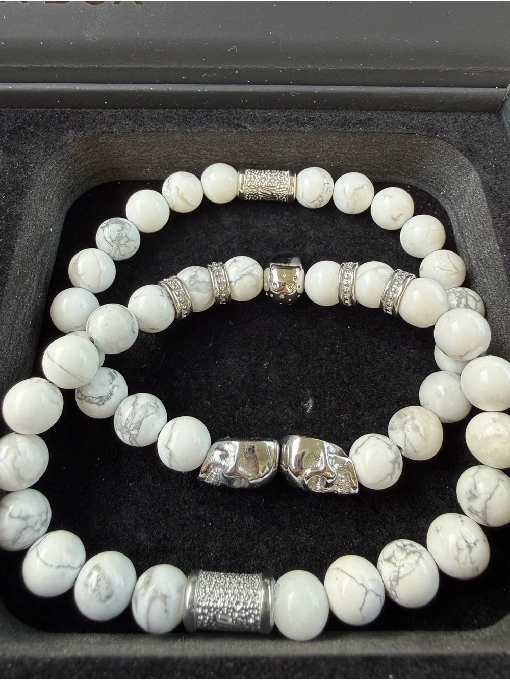 White Bracelet Set — Braided Leather & Beaded Stack